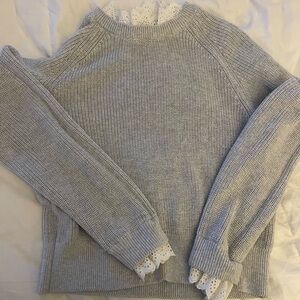 H&M Gray Crewneck Sweater with Lace Trim